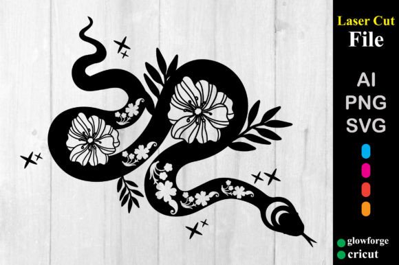 Boho Floral Mystical Snake with Leaf SVG