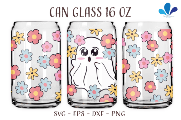 Cute Ghost Floral Can Glass Wrap SVG