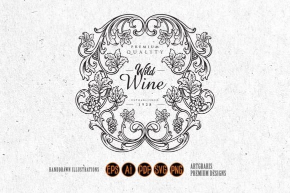 Elegant Label Floral Wine Vintage Mono