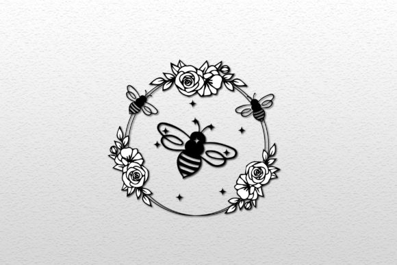 Floral Cute Bee Wreath SVG