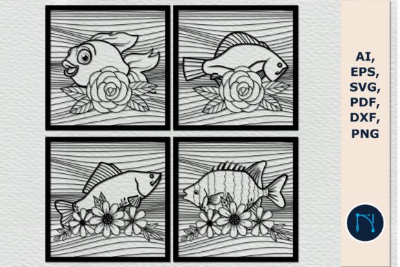 Floral Fish Wave Wall Decor SVG Bundle