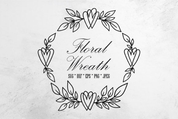 Floral Frame with Leaves and Hearts