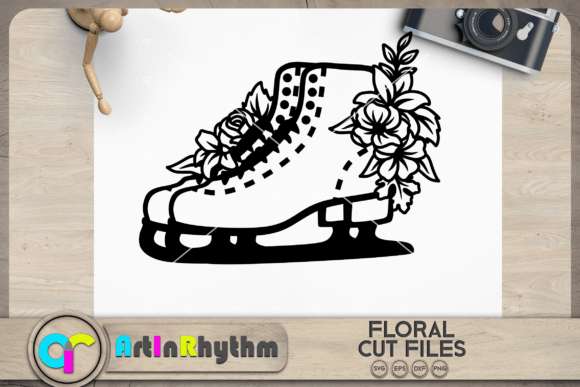 Floral Ice Skating Shoes, Winter SVG