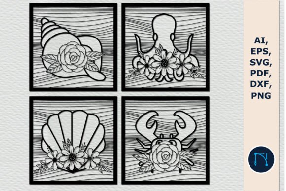 Floral Mussel Wave Wall Decor SVG Bundle