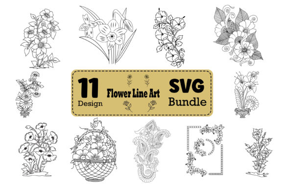 Flower Line Art Graphic, Floral Bundle