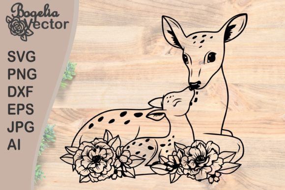 Mom and Baby Deer Floral