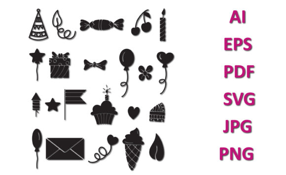 Set of Birthday Party Elements SVG