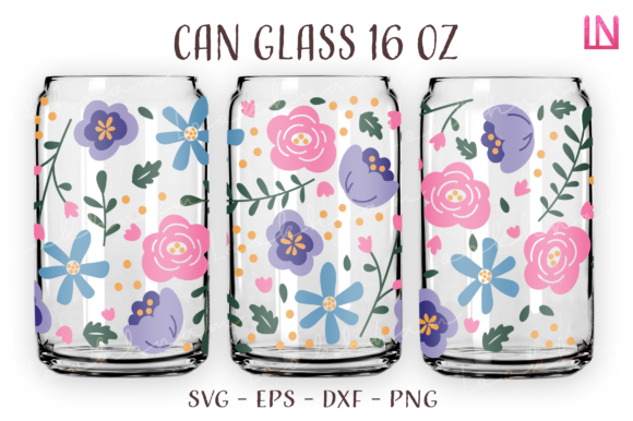 Spring Floral 16 Oz Can Glass Wrap SVG