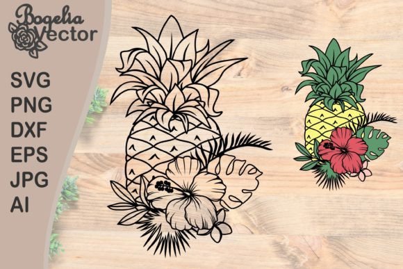Tropical Pineapple with Flowers